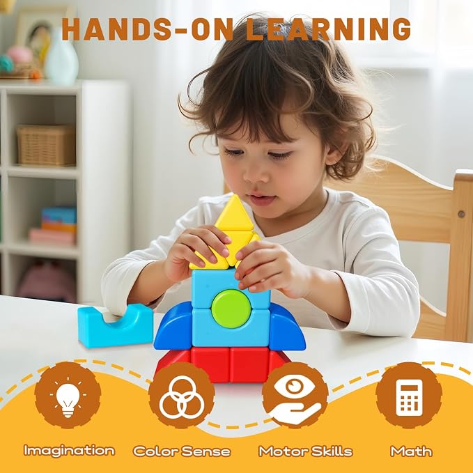 Pairez Toys Large Magnetic Building Blocks for Kids. 24pcs Magnet Toys | Magnetic Blocks Set in 5 Shapes & 5 Colors, 1.65in Large Build & Play Toy, Educational Learning Gift for Boys Girls Ages 4-8
