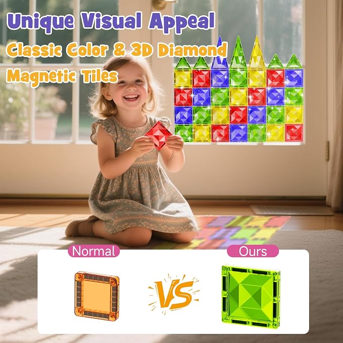 WMXDU Travel Magnetic Tiles Set: Tablet-Light, Group Play for Girls 3-8 | 60-Piece Travel Set, Keeps Girls Engaged in Group Play for 60+ Minutes in Cars/Planes Iron-Box Storage