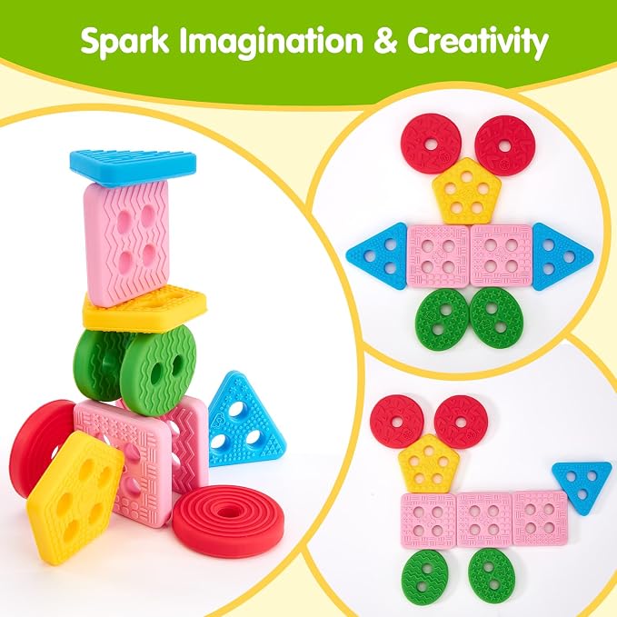 hahaland Silicone Sorting & Stacking Toys - Montessori Toys for 1 Year Old | Textured Soft Blocks, Shape Sorter, Color Sorting for Toddlers 1-3, Learning Sensory Baby Toy 1st One Year Old Birthday Gifts
