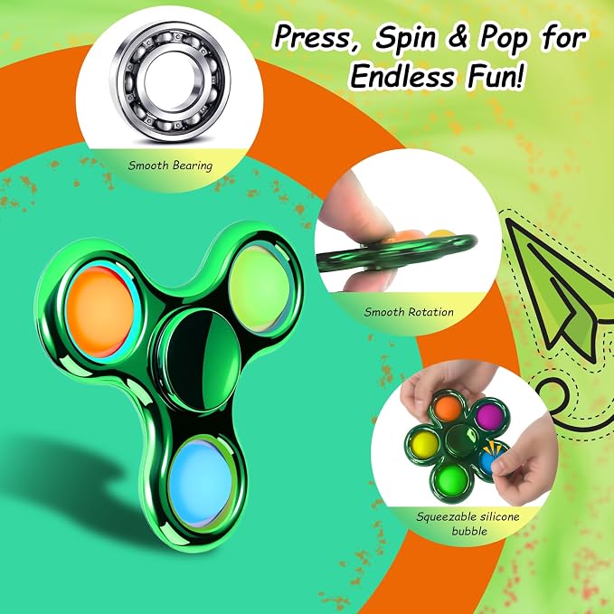 FIGROL Fidget Toys 3 Pack,Pop Fidget Spinner for Kids & Adults Relieves Stress and Calm Down,Sensory Toys for Kids with Autism ADHD Toys(Green)