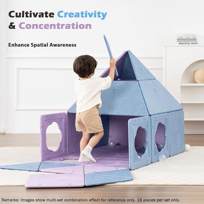 Asweets 18-Piece Magnetic Fort Building Kit, Lightweight Panels with Built-in Magnets, Giant Modular Playhouse Panels for 3+ Kids