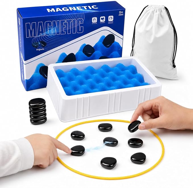 Magnetic Chess Game with Foam Board, String, 24 Stones, Strategy Puzzle Game for Kids and Adults, 2 Players, Family, Party, Travel, Camping