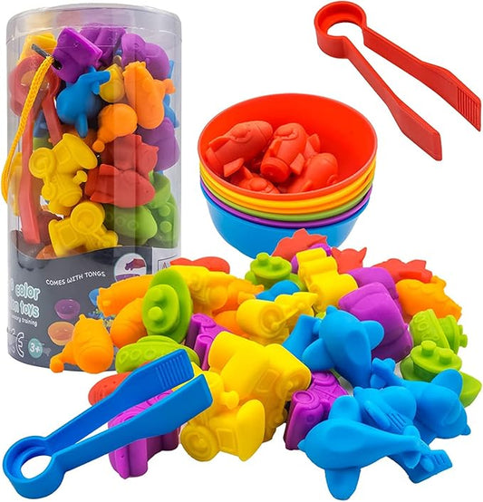 UNIQUE KIDS Counting Educational Learning Toy Set with Sorting Cups – Fun Color Classification and Math Training Game for Toddlers and Preschoolers Ages 3 and Up