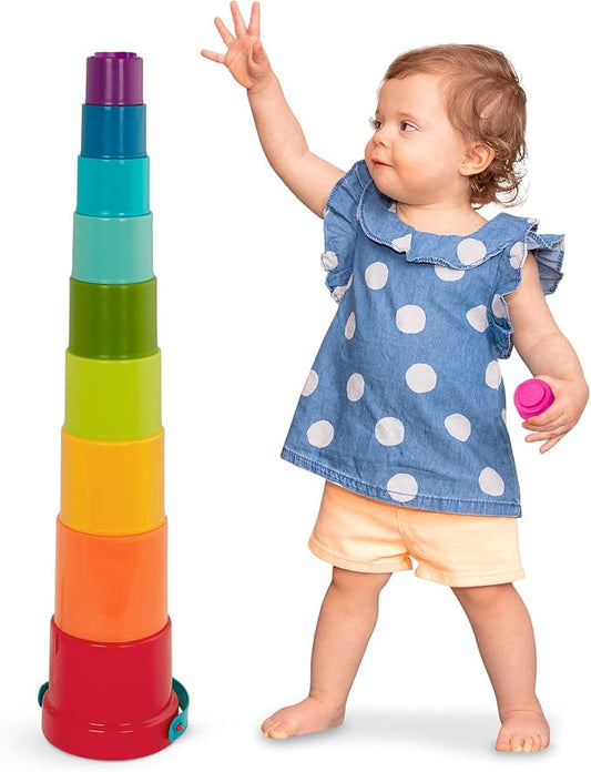 Battat Stacking Cups, Stack Up Cups Nesting Toy Set, 10 Pieces, Toddler | 9 stacking cups plus 1 bucket with handle; embossed numbers for counting, bath and beach sensory play, Toddler; 18+ Months