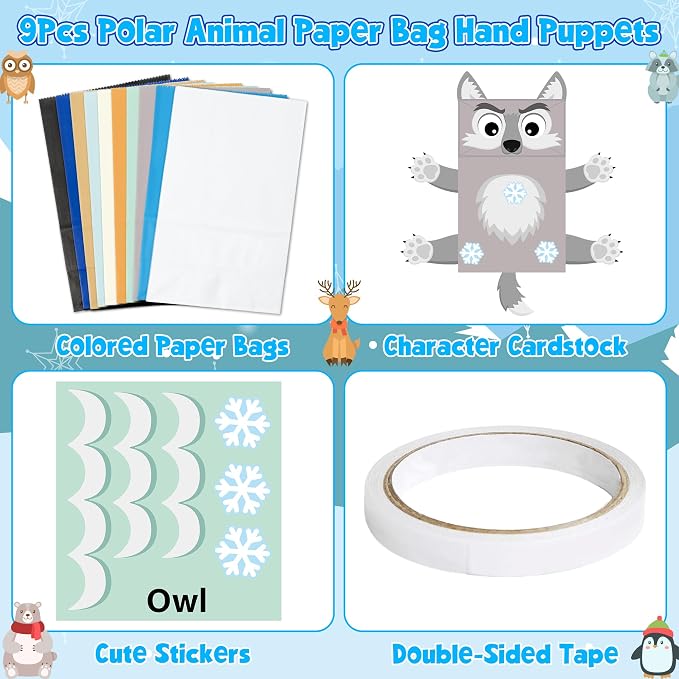 WATINC Hand Puppet Making Kit, Paper Sock Puppet Toys for Kids (Polar) | 9 Styles, Make Your Own Storytelling & Role Play Crafts, Creative Group Activity, Party Favors & Gifts for Kids Ages 4-8