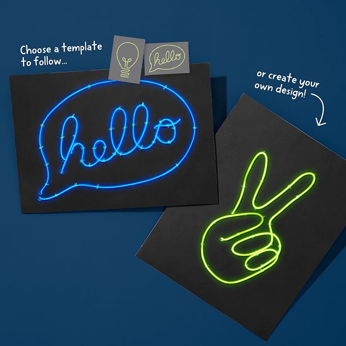 KiwiCo DIY Neon Sign Kit - Light-Up Wire Art STEM Craft, Ages 9+ | Electroluminescent EL wires with battery packs & templates for hands on science and engineering projects; glowing room decor