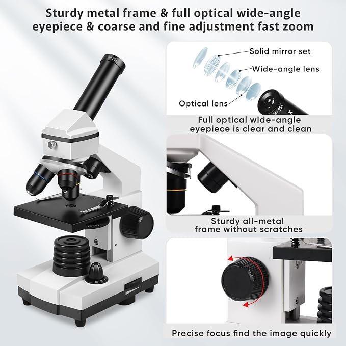 Microscope for Adults Professional:Compound Microscope for Kids 8-12,100X-2000X Kids Microscope Kit with Prepared Microscope Slides and Covers,Plant Stereo Microscopes for Kids Homeschool Lab