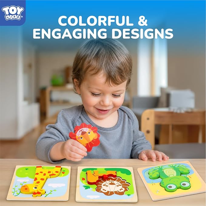 TOY Life Wooden Puzzles for Toddlers 2-4, Montessori Toys for 1 2 3 Year Old Boys Girls, 10 Piece Animals Puzzles Educational Learning Toys, Birthdays Gifts Toy for 2 Year Old Girl Boy