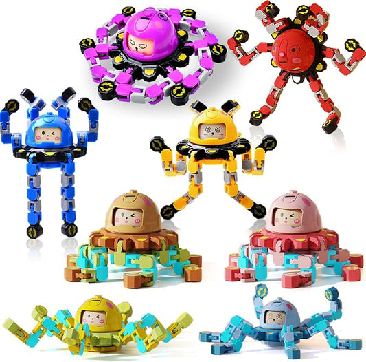 8Pcs Transformable Fidget Spinners for Kids Fidget Toys Teens Adults Sensory Toys with Autism ADHD Party Favors Travel Activities Easter Basket Stuffers Gifts for Kids Boys Girls B