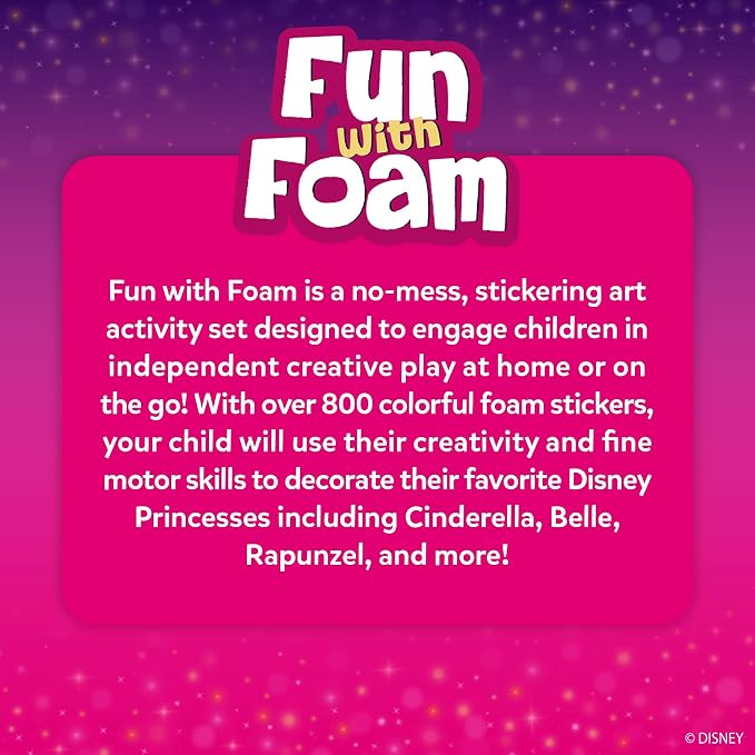 Skillmatics Fun with Foam – Disney Princess, Art & Craft Kit, Gift for Kids | 3D Foam Stickers, Mess-Free Fun for Girls & Boys, Fans of Cinderella, Rapunzel, DIY Felt Craft Kits for Ages 3, 4, 5, 6, 7