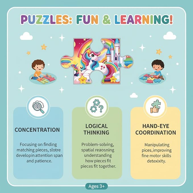 Wooden Puzzles for Kids, Jigsaw Puzzles, Unicorn Theme Educational Gifts | 100% Wooden