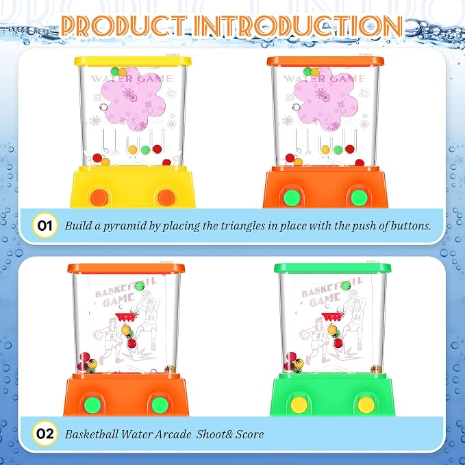 Gejoy 4 Pieces Water Games Handheld for Kid Small Retro Waterful Ring Toss Handheld Game Birthday Goodie Bags Stuffers School Classroom Prize Reward Pastime Car Toy Fidget for Boy Girl(Stylish Style) | Retro Waterful Games for Kids Party Favors, Classr...