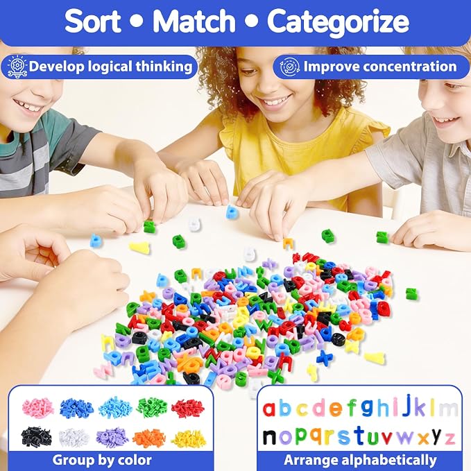 278 Pcs Lacing Letters Beads, 10 Color Alphabet Letter Beads Learning Toys with 18 Laces, Lowercase ABC Bead Letters Toys for Kids Ages 3+, Home Manipulatives for Preschoolers, Back to School Supplies