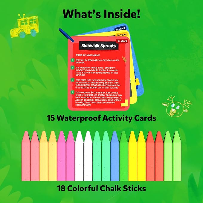 Skillmatics Sidewalk Chalk – Summer Activity, Washable Creative Outdoor Fun | 18 Washable Chalk Sticks, 15 Activities & Games for Kids, Gifts for Boys & Girls Ages 3, 4, 5, 6, 7, 8, 9, 10