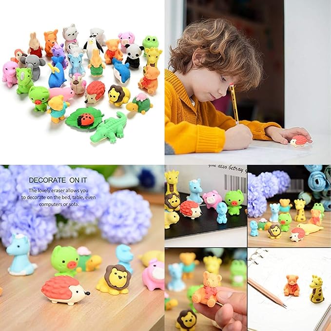 URSKYTOUS 35Pcs Animal Erasers Desk Pets for Kids,Classroom Prizes | Bulk Pencil Puzzle Erasers for Back to School,Treasure Chest,Goodie bag stuffers,Easter Egg Fillers,Stocking Stuffers