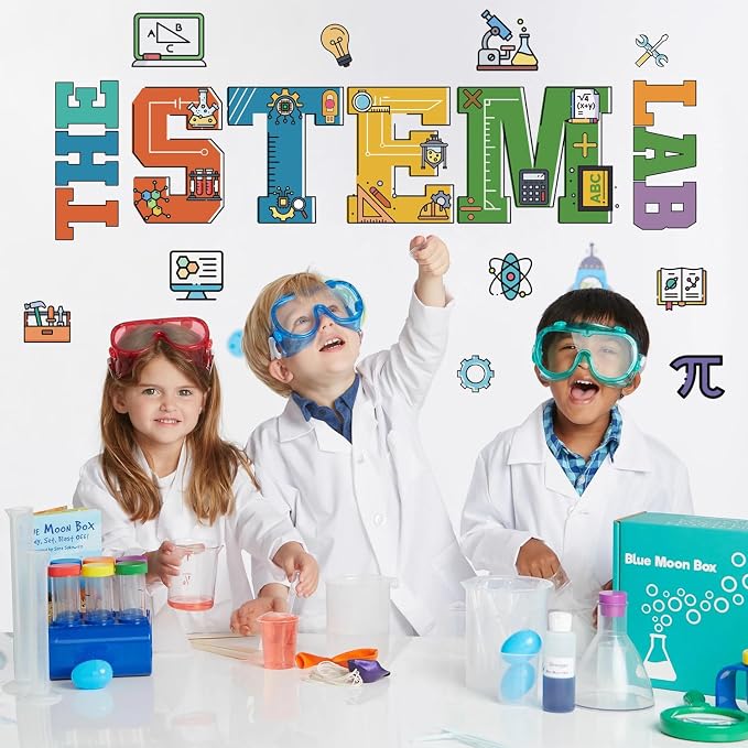 LHIUEM Color The Stem Lab Stickers,Kids Scientist Bedroom Decor,Funny Stem Laboratory Door Decals,Biology Posters,Chemistry Wall Decal,Science Math Mural,Biology Decorations for Classroom Nursery