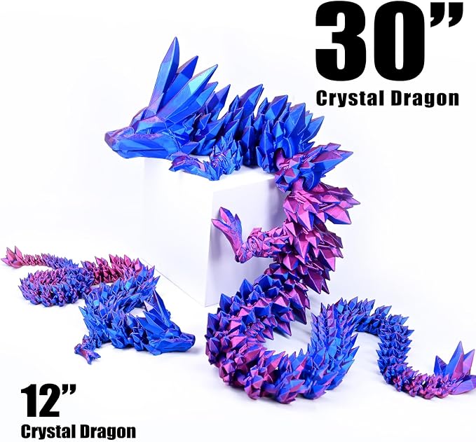 30 Inch Large 3D Printed Dragon 76cm Long Fidget Toy Gift Decor | Flexible Giant Articulated Dragon Toy, Home Desk Decoration, Birthdays Christmas Gift for Kids Boys Girls Adults, Red Blue