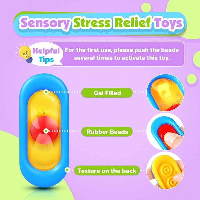 Sensory Marble Fidget Bulk for Kids Classroom 18 Pack Autism Worry Stones | Gel Filled Quiet Textured Worry Stones for Classroom Prizes Treasure Box, ADHD Calming Toys and Travel Gifts Special Needs