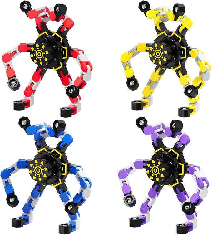 4Pcs Transformable Fidget Spinners for Kids Fidget Toys Teens Adults Quiet Airplane Road Trip Travel Activities Essential Autism ADHD Easter Basket Stuffers Gifts for Boys Girls Toddlers C