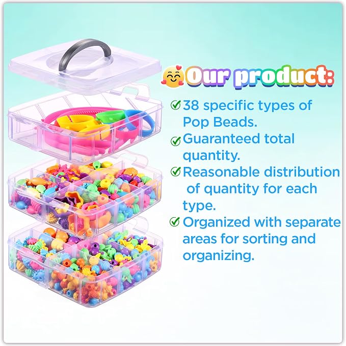 Pop Beads, 500+ Pcs Jewelry Making Kit for Girls 4-6, Colorful Snap Beads | Funtopia Arts and Crafts for Kids 3 4 5 6 7 8, DIY Bracelet Necklace Ring Set for Little Girls
