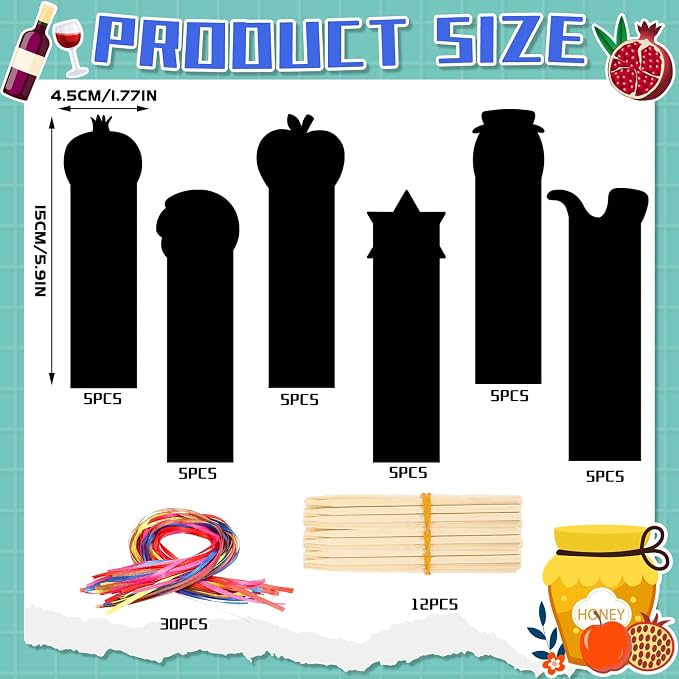 JUNEBRUSHS Rosh Hashanah Scratch Art Bookmarks 30 Pack Jewish New Year Scratch Cards Rosh Hashanah Crafts for Jewish Activities Rainbow DIY Gifts Party Supplies