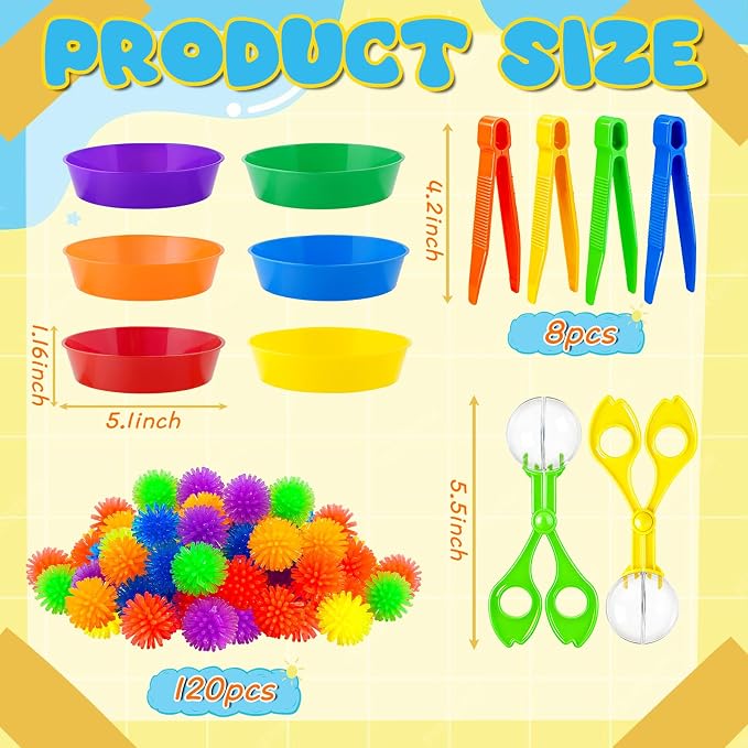 Bbiamsleep 136 Pcs Sensory Bin Filler Fine Motor Skills Sensory Bin Items | Light Box Manipulatives Include Colorful Hedge Balls Tweezers Scissors Clips Sorting Bowls for Counting Sorting Training
