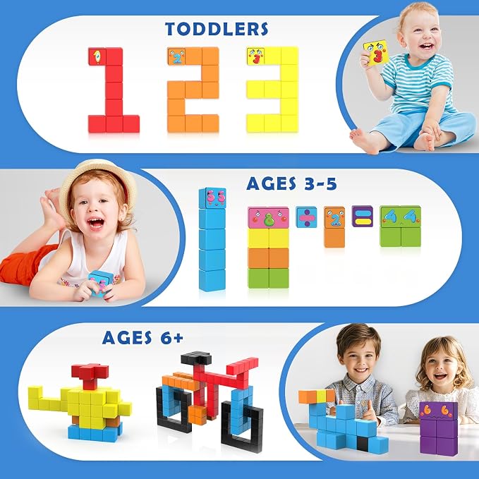 Magnetic Blocks World Number Building Cubes for Toddlers Age 3+ Boys Girls | STEM Educational Sensory Toys, Preschool Learning Toddlers Blocks, Number Games 1-10, Birthday Gifts for Kids Age 3+
