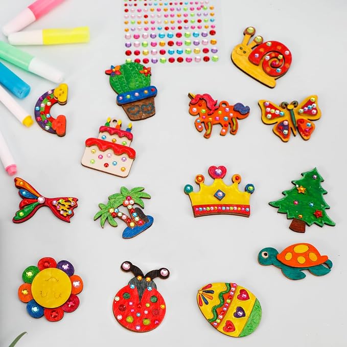 GWAHSA 30pcs DIY Wooden Magnets Glow in The Dark Wooden Art Craft Supplies | Painting Kit for Kids Activities Party Favors for Boys Girls Ages 4-8 8-12 Birthday Gifts Toys Pinata Goodie Bags Stuffers