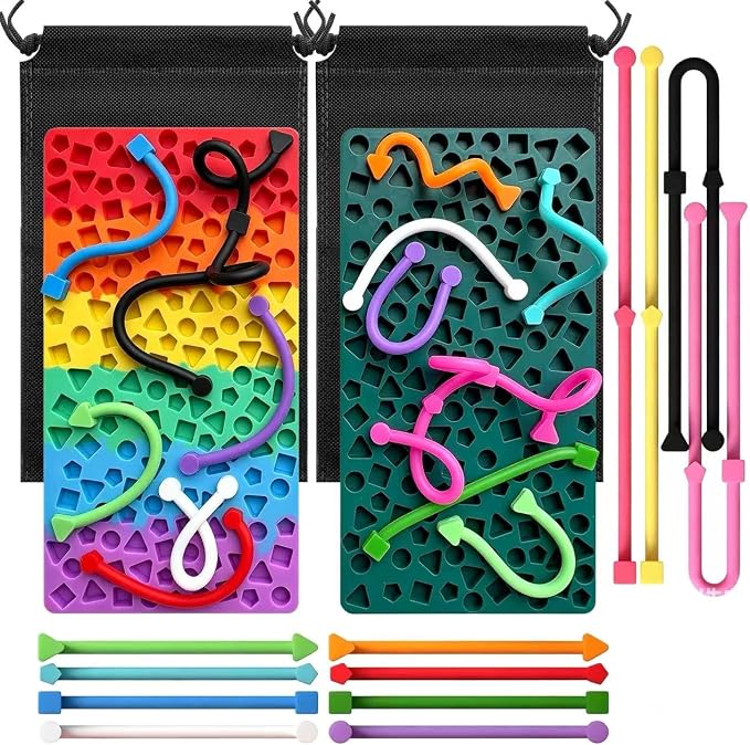 2 Pack Sensory Activity Board, Shape Matching Silicone Fidget Toy for Kids 3+, Quiet Airplane Travel Toy, Fine Motor Skills Toy, Birthday