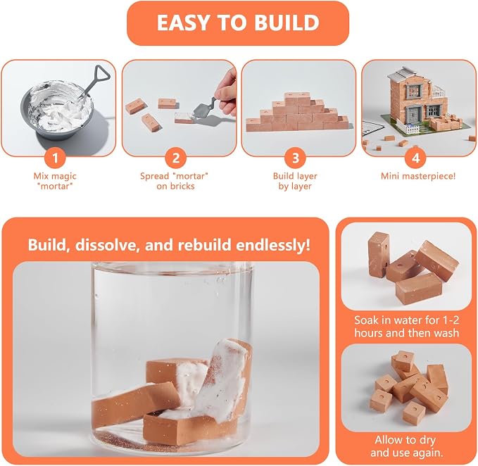 Mini Brick House Building Kit for Kids Age 8+ | Block Building Toys with Real Mini Bricks, STEM Creative Gifts for Boys Girls- DIY Tiny House Construction Set