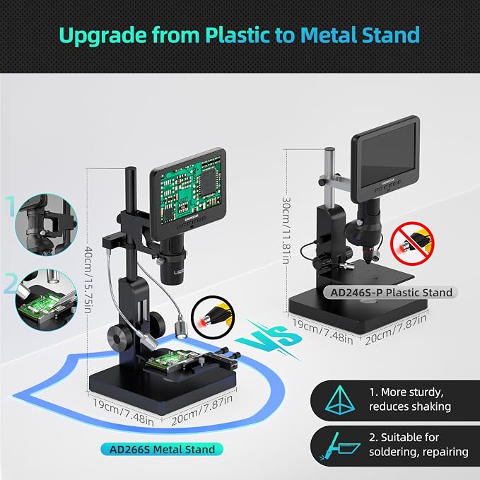 Andonstar AD266S 20X-5000X HDMI Digital Microscope, 5 Lens 2160P UHD Video | 7'' LCD IPS Screen, Metal Biological Stand, X-Y Moveable Stage, Home Lab Microscope Kit with Slides, Coin Full View