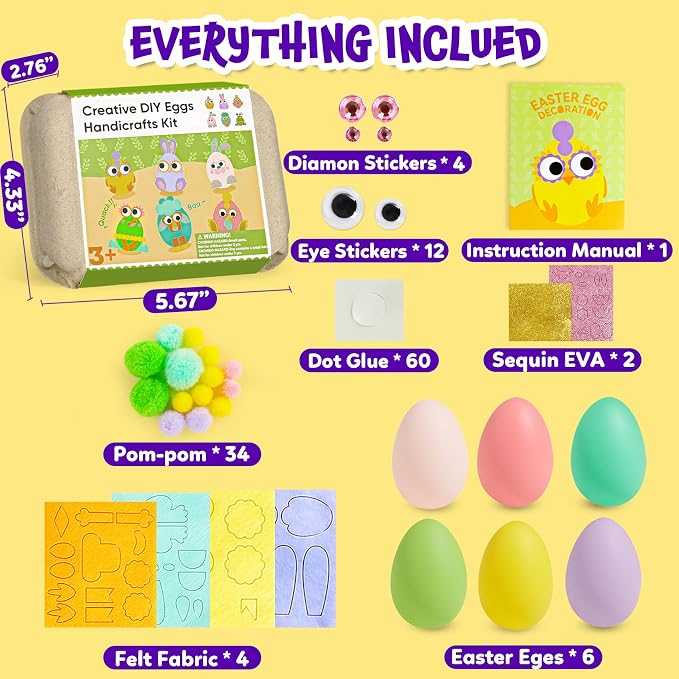 CZTCDP 6 Pack DIY Animal Craft Kit, 3D Egg Party Favors Toys for Kids | Fun Party Activity, Fine Motor Skill Builder, All-in-One Craft Box, Quiet Indoor Game, Safe Peel and Stick Felt & Pom Poms