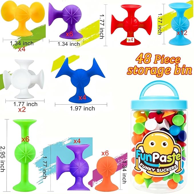 48 Piece Suction Cup Toys Construction Set - Silicone Building Blocks DIY Fun Bath Toys for Kids, Travel Essentials for Toddlers, Stem Bins for Classroom Darts Sucker