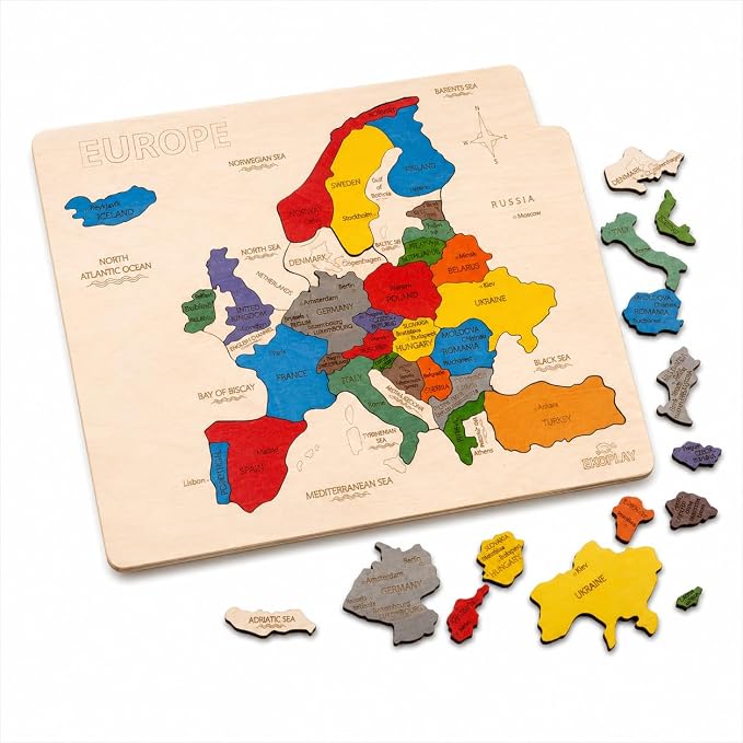 Europe Map Wooden Jigsaw Puzzle for Kids | 33 Puzzle Pieces | Learning & Educational Toy Gift for Boys & Girls Ages 4 Years and Above