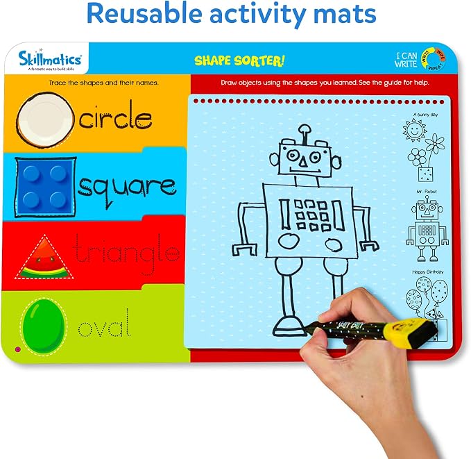 Skillmatics I Can Write – Preschool Learning Activity Book, Gift for Kids | Reusable Write and Wipe Mats, Educational Toy, Back to School, Montessori Gifts for Students, Kids, Toddlers Ages 3, 4, 5, 6