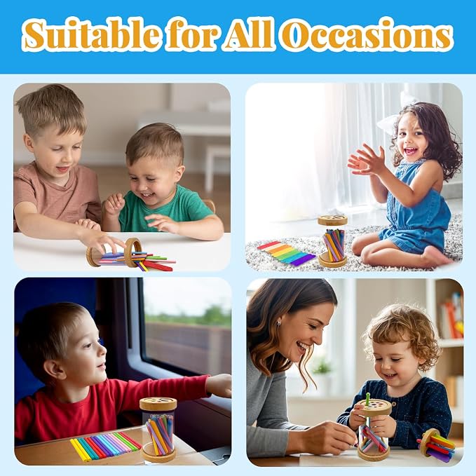 Montessori Wooden Stick Color Sorting Toys for 3 Year Old, Dual Play Educational Preschool Learning Fine Motor Skills Sensory Toys for Toddlers 3-5 Girl Boy Birthday Gifts (Acrylic Bucket)