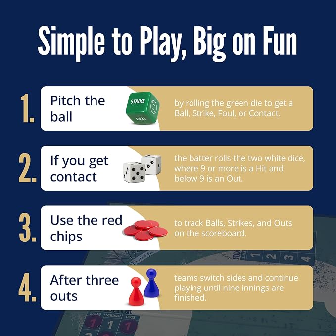 Baseball Gifts for Boys 8-12, Baseball Board Games for Kids and Adults with Dice, Tokens, & Score Pad, Fun Indoor Game with Basic and Advanced Play, Family Friendly Sports Board Game for All Ages