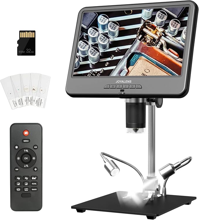 JL210 10.1'' Digital Microscope Coin Magnifier for Adults | Full View for Silver Coins, Soldering Microscopes Camera for Electronics, 8 LED, 12.6" Metal Stand, PC View, 32GB