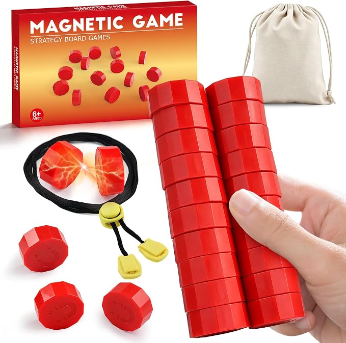 LLESSOO Magnet Chess Game Magnet Game with String, Strategy Board Games for Family, Party, Travel & Camping, Games for Kids 8-12 & Adults, 20 Chess Pieces, String and Storage Bag