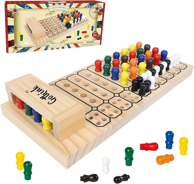 GOTHINK Code Breaker Board Game - Wooden Strategy Game of Codemaker vs. Codebreaker - 2 Player Battle of wits, Color Brain Game - 140 Pegs STEM Toys Gift for Kids 6+ Ages and up - Family Games