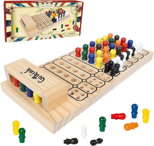 GOTHINK Code Breaker Board Game - Wooden Strategy Game of Codemaker vs. Codebreaker - 2 Player Battle of wits, Color Brain Game - 140 Pegs STEM Toys Gift for Kids 6+ Ages and up - Family Games