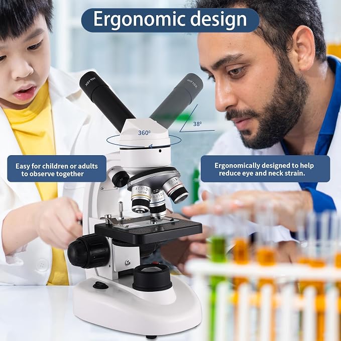 Compound MicroscopeWF10x and WF25x Eyepieces, Slides for Students, Home School Lab Microscope for Adults Suitable for Laboratory School (Bright White)