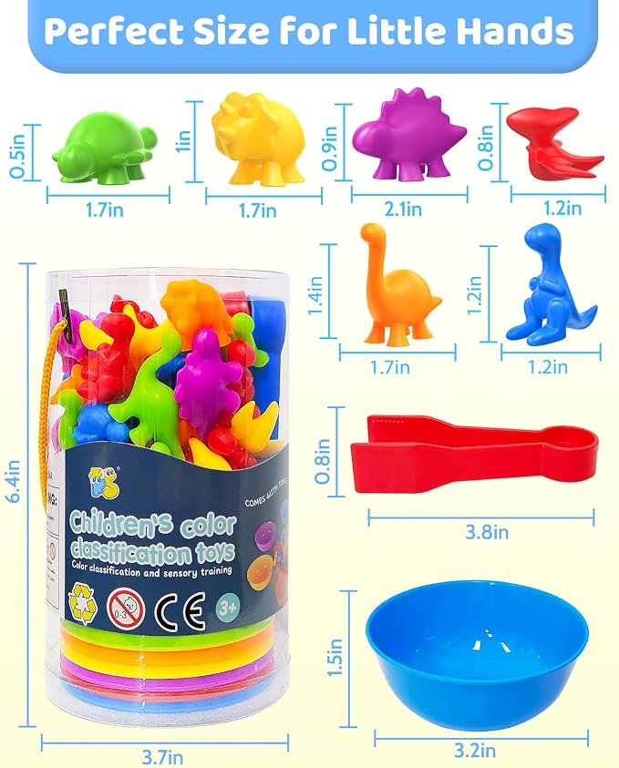 Counting Dinosaurs Montessori Toys for 3 4 5 Years Old, Learning Toys Gifts | Sensory Toy for Kids with Autism, Counting Bears, Preschool Sensory Bin Filler, Educational Toy for 3 Year Old, Toddler Gifts