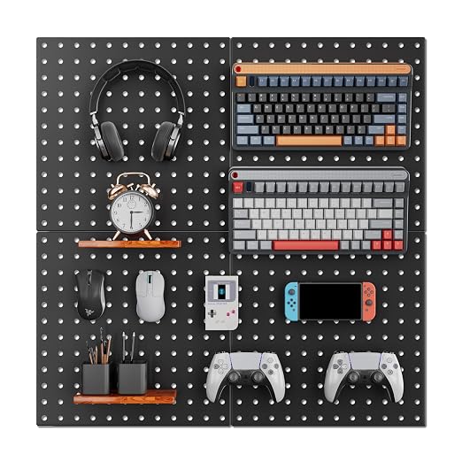 ValueMax 4 Pack Metal Pegboard Panels, 12"x12" Wall Tool Organizer | Heavy Duty Steel, Modular Storage, Garage Workbench, Tool Hooks, Kitchen Organization, Craft Room, DIY Workspace Setup