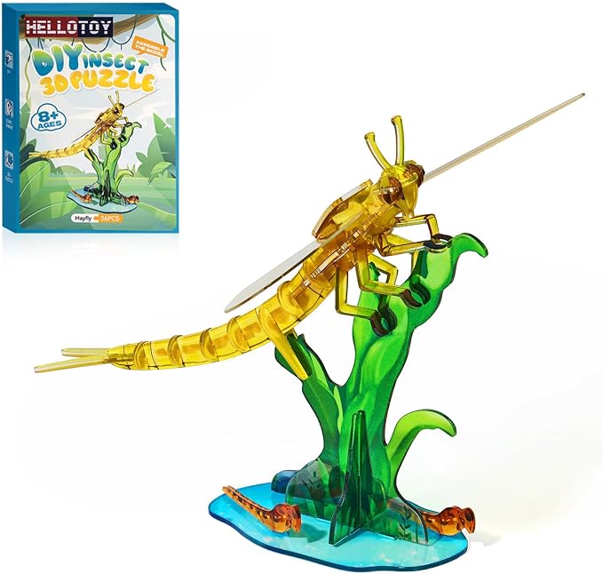 3D Acrylic Insect Puzzle DIY Bug Model Kit Animal STEM Gift | Building Kits Crafts Figurine Sculpture Nature Decoration Educational Display Toys for Kids Teens and Adults (Mayfly)