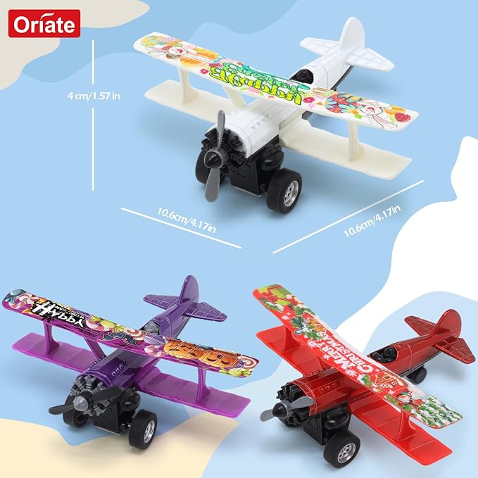 Oriate 3 Pack Die-Cast Pull Back Toy Airplane Set, Aircraft Model Toy Airplanes, Party Favor Gifts, Christmas, Halloween, Easter, Birthday, for Boy and Girl 3 Years Old and Up
