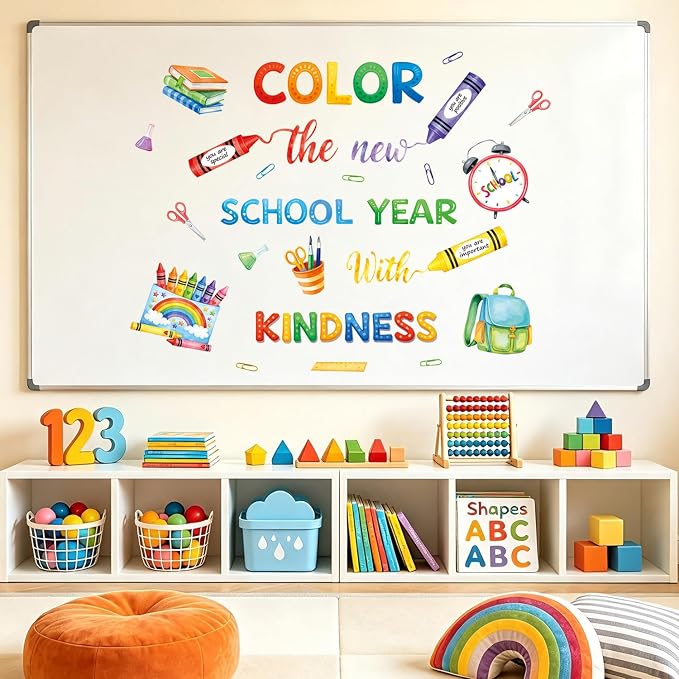 LHIUEM Inspirational Quote Wall Sticker Color Crayon Schoolbag Wall Decal | Positive Self-Affirmations Window Cling Colorful Mental Health Therapy Decoration Bulletin Board Vinyl Sticker for Classroom