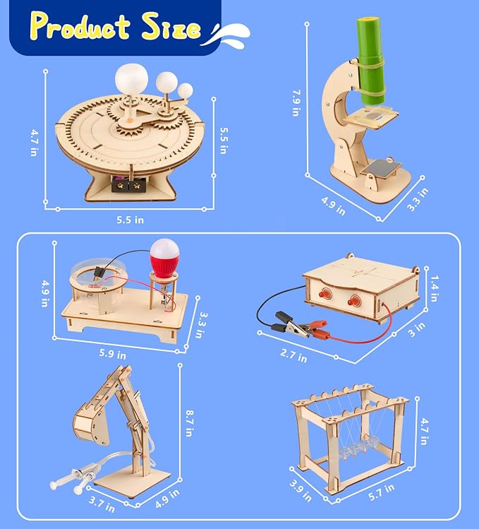 6-in-1 STEM Science Kits for Kids, Wood Arts and Craft Kits, STEM Toys for Boys Girls Age 8-12 5-7 8 10 12 13 14 Gift Idea, 3D Puzzles Building Engineering Model Set