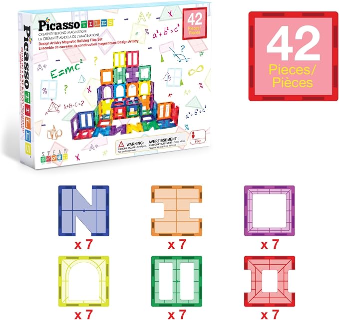 PicassoTiles Magnetic Tiles Building Blocks STEM Toy Set for Kids Ages 3+ | geometric shapes, educational preschool playset, clear window design, ideal starter pack, early brain learning, pretend play