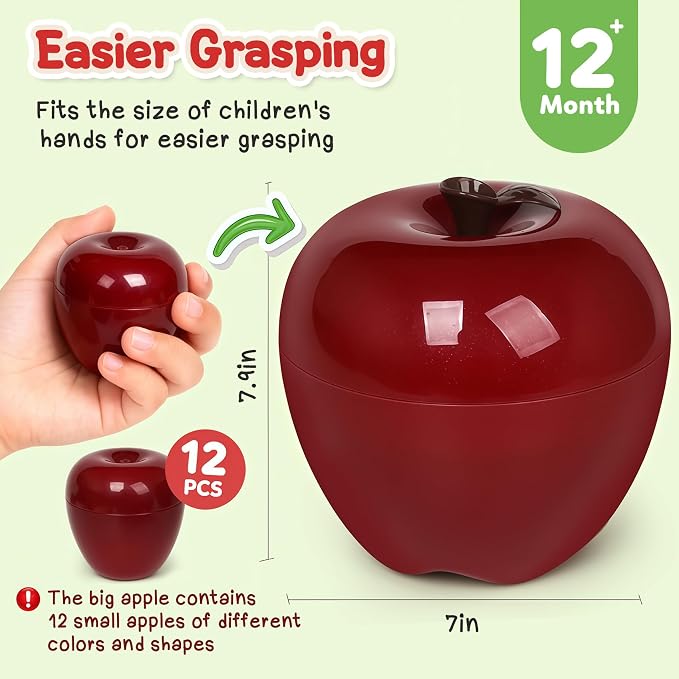 Apple Toys,Montessori Geometric Shape Sorter Toys for Toddlers 18-24Months,Early Educational Learning Color Sorting & Fine Motor Matching Games,Easter Basket Stuffers Gifts for Boys Girls